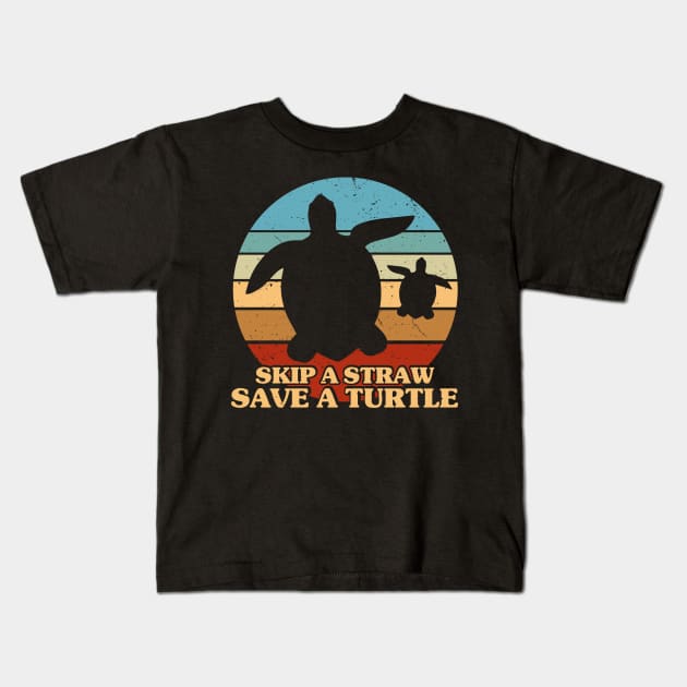 Skip a Straw Save a Turtle for Earthday - Vintage Retro Design T Shirt 5 Kids T-Shirt by luisharun